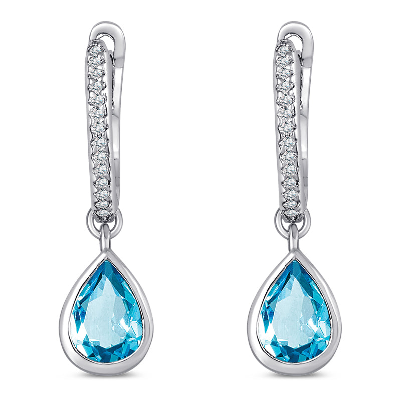 Sterling Silver Earrings with Blue Topaz and Diamonds