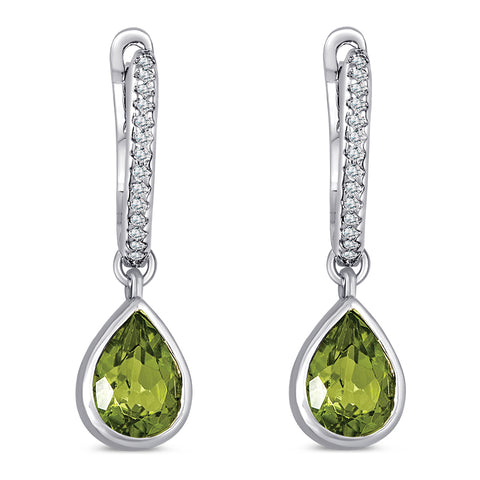 Sterling Silver Earrings with Peridot and Diamond