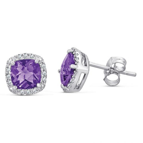 Sterling Silver Earrings with Amethyst and Diamonds