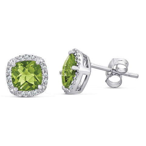 Sterling Silver Earrings with Peridot and Diamond