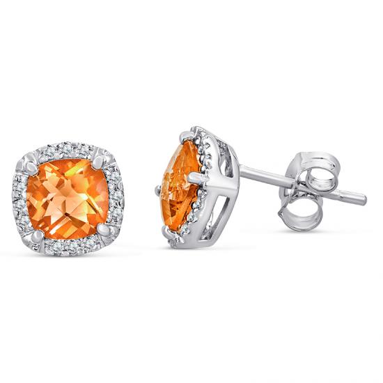 Sterling Silver Earrings with Citrine and Diamond