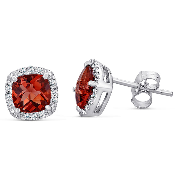 Sterling Silver Earrings with Garnet and Diamond