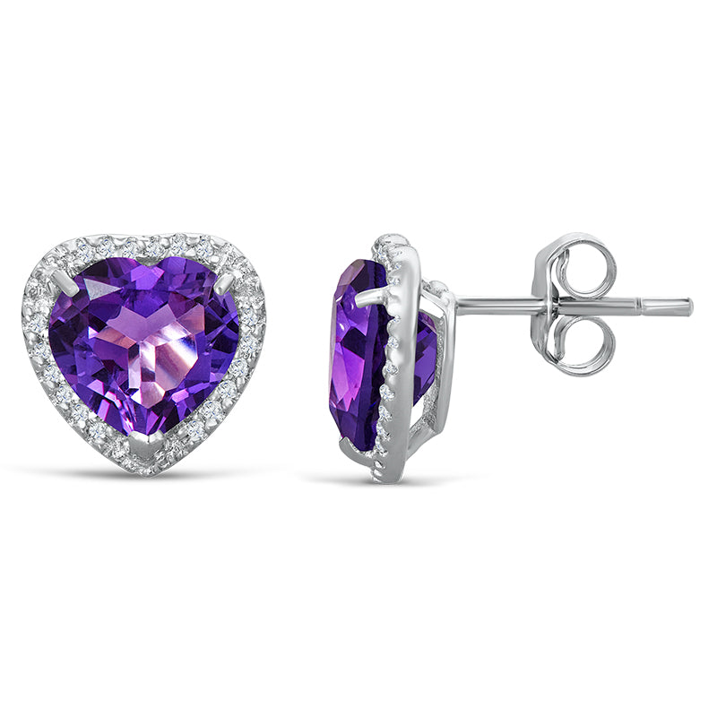 Sterling Silver Earrings with Amethyst and Diamond