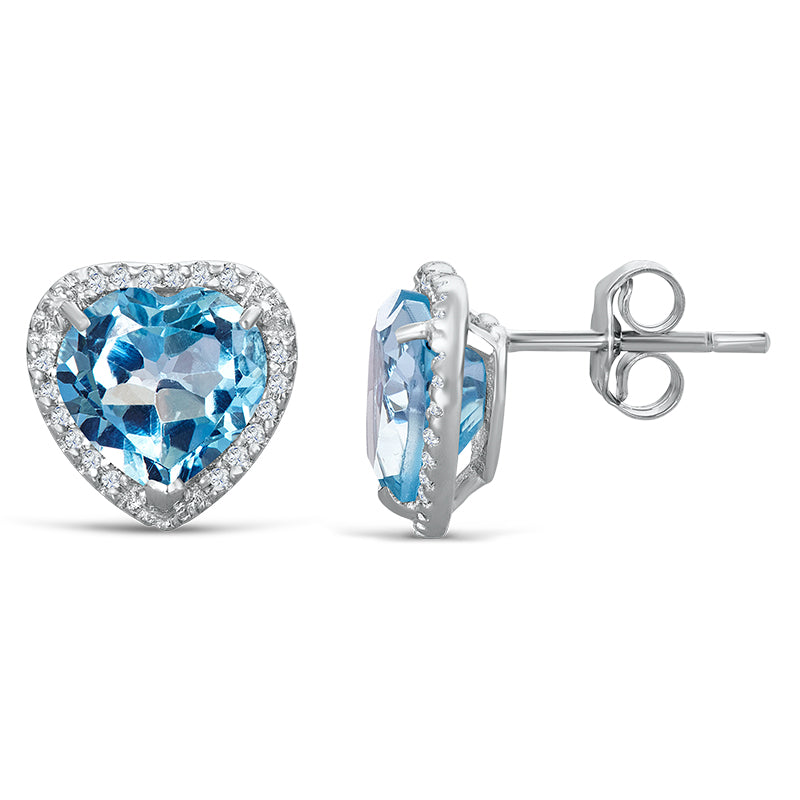 Sterling Silver Earrings with Blue Topaz and Diamond
