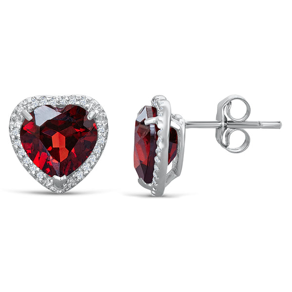 Sterling Silver Earrings with Garnet and Diamond