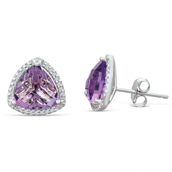 Sterling Silver Earrings with Amethyst and Diamond