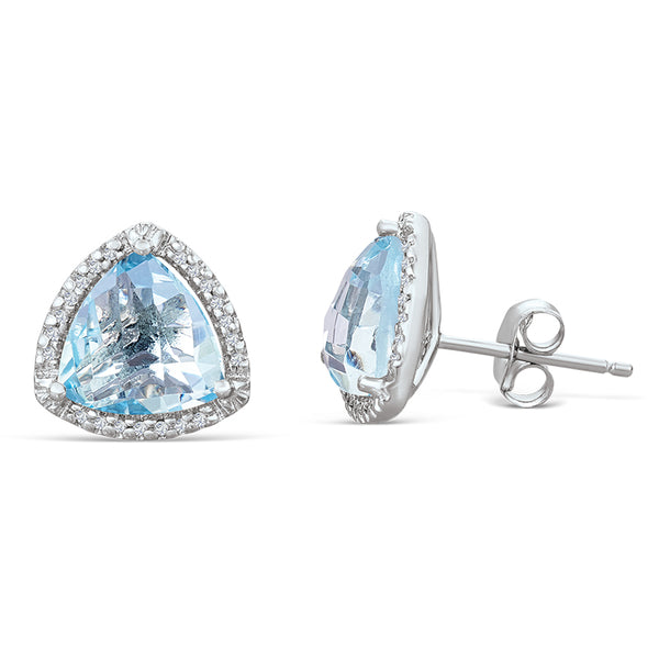 Sterling Silver Earrings with Blue Topaz and Diamond