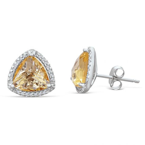 Sterling Silver Earrings with Citrine and Diamonds