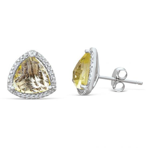 Sterling Silver Earrings with Lemon Quartz and Diamond