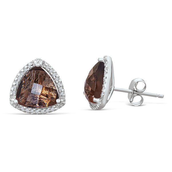 Sterling Silver Earrings with Smoky Quartz and Diamond