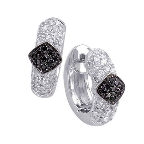 Sterling Silver Hoop Earrings with Black Diamonds and White Topaz (CALL FOR PRICING AND AVAILABILITY)