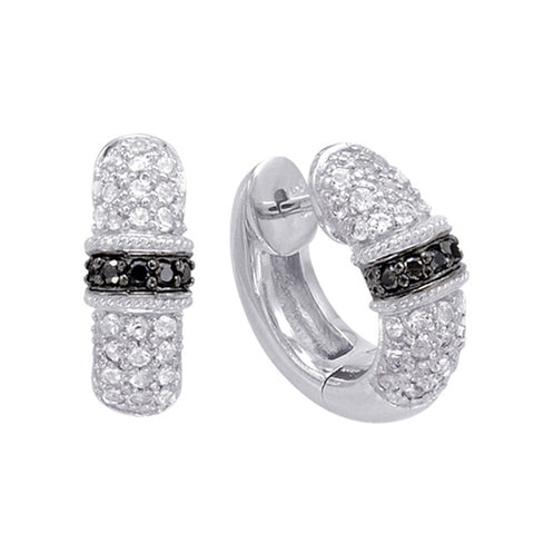 Sterling Silver Hoop Earrings with Black Diamonds and White Topaz