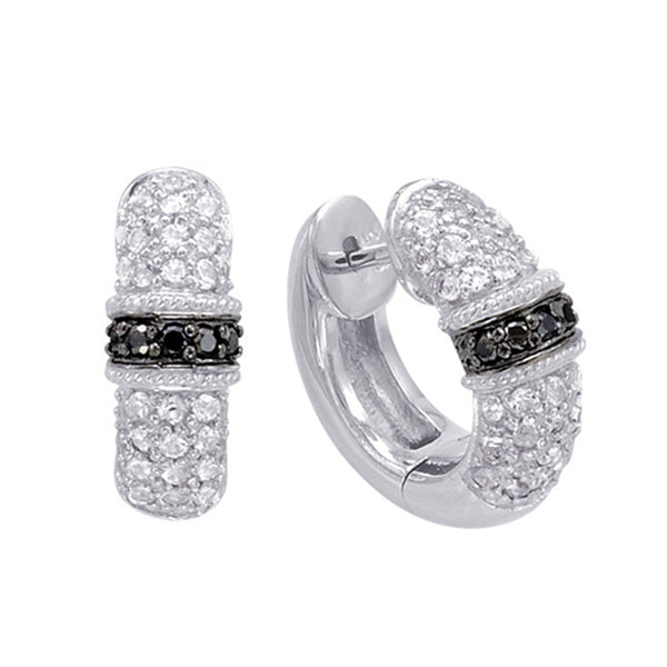 Sterling Silver Hoop Earrings with Black Diamonds and White Topaz (CALL FOR PRICING AND AVAILABILITY)