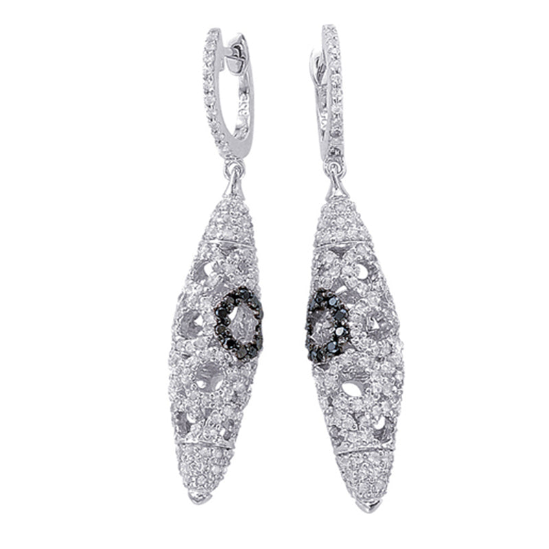 Sterling Silver Earrings with Black Diamonds and White Topaz