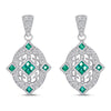 Sterling Silver Hanging Earrings with Emerald and Diamond