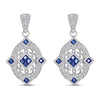 Sterling Silver Vintage Style Earrings with Sapphire and Diamond