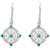 Sterling Silver Vintage Style Earrings with Emerald and Diamond