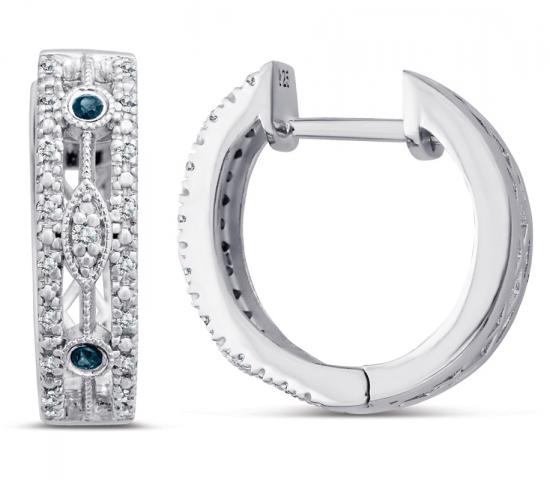 Sterling Silver Huggie Earrings with Sapphire and Diamond