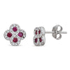 Sterling Silver Stud Earrings with Ruby and Diamond