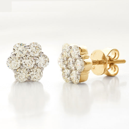 14K Gold Small Diamond Flower Stud Earrings 65956