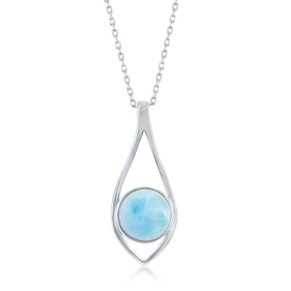 Sterling Silver Round Larimar Open Marquise Pendant