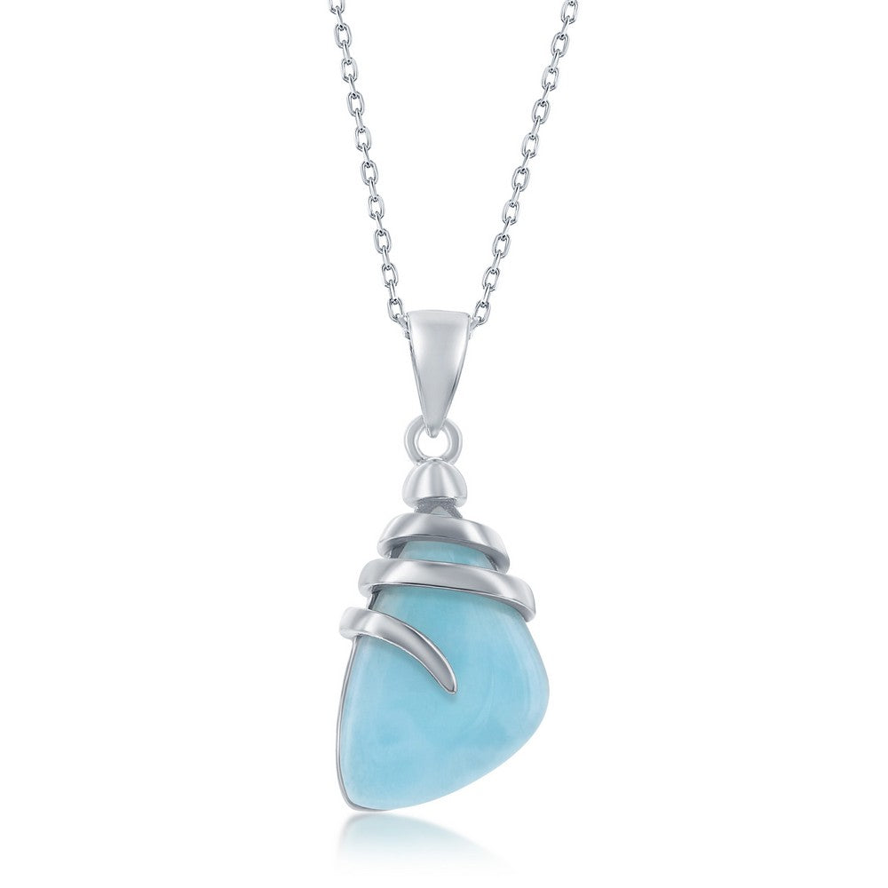 Sterling Silver Irregular Shaped Larimar Twist Design Pendant