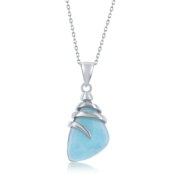 Sterling Silver Irregular Shaped Larimar Twist Design Pendant
