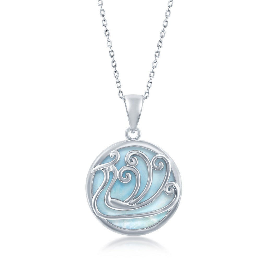 Sterling Silver Round Larimar Waves Pendant