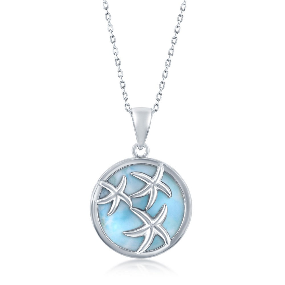 Sterling Silver Round Larimar Starfish Pendant