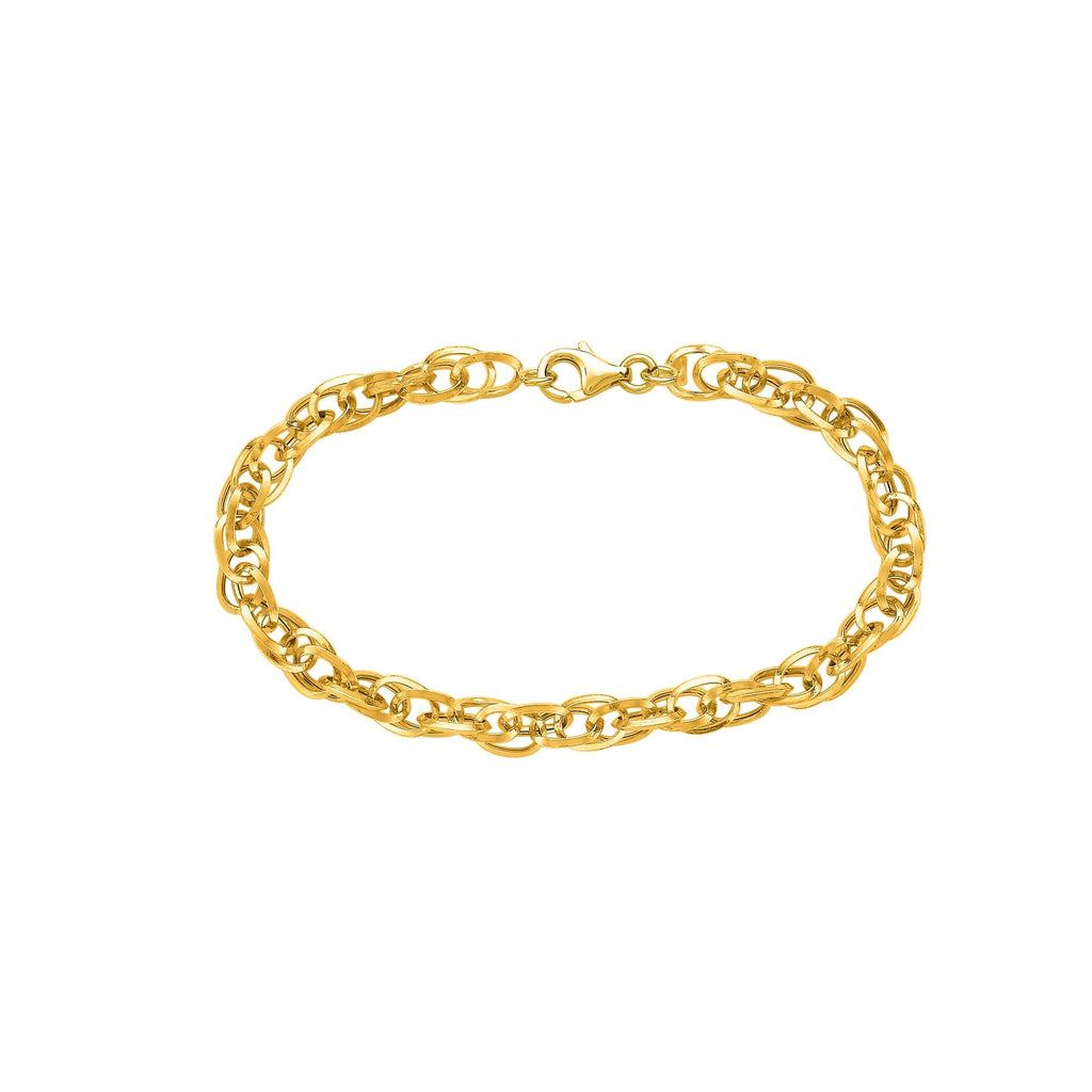 14kt 7.50 inches Yellow+White Gold Shiny Euro Link Bracelet with Spring Ring Clasp