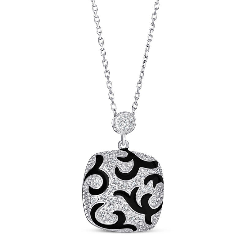 Stelring Silver Pendant with Black Enamel and Diamond