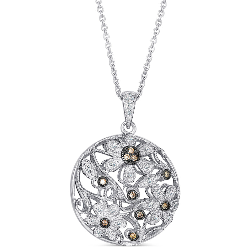 Sterling Silver Pendant with Brown and White Diamonds