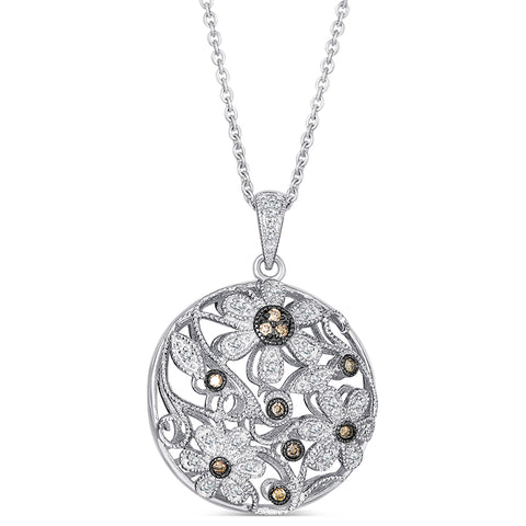 Sterling Silver Pendant with Brown and White Diamonds (CALL FOR PRICING AND AVAILABILITY)