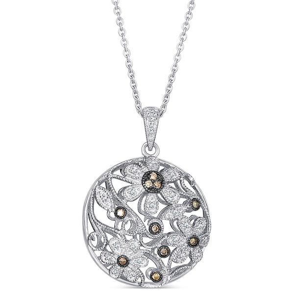 Sterling Silver Pendant with Brown and White Diamonds (CALL FOR PRICING AND AVAILABILITY)