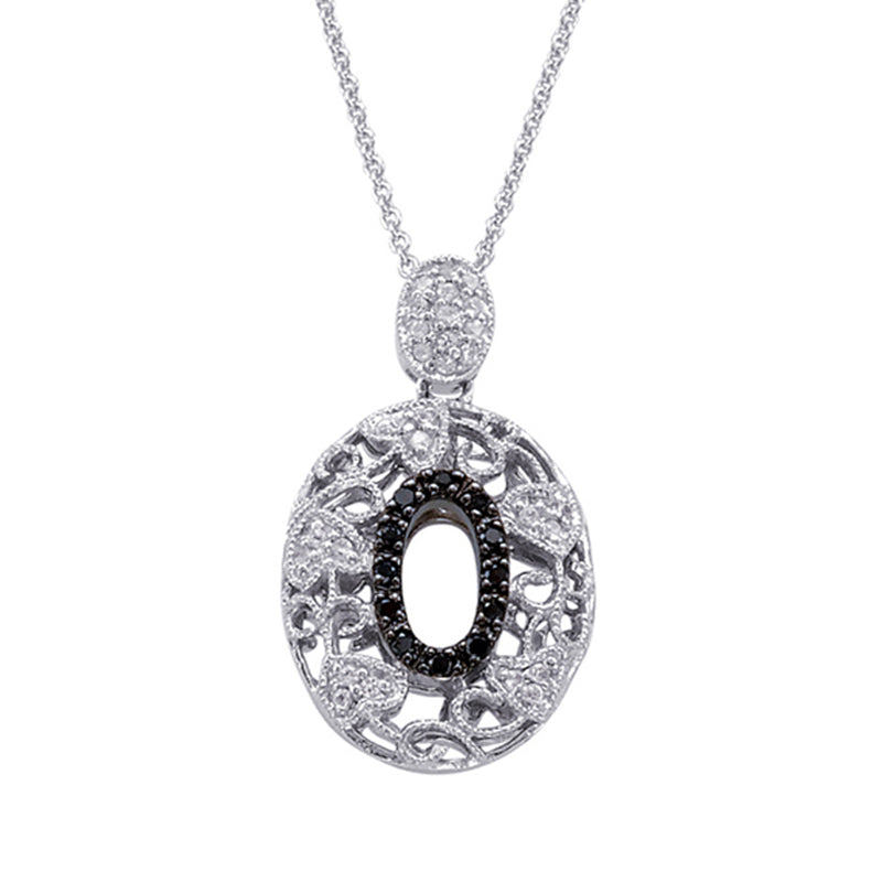 Sterling Silver Pendant with Black Diamond and White Topaz