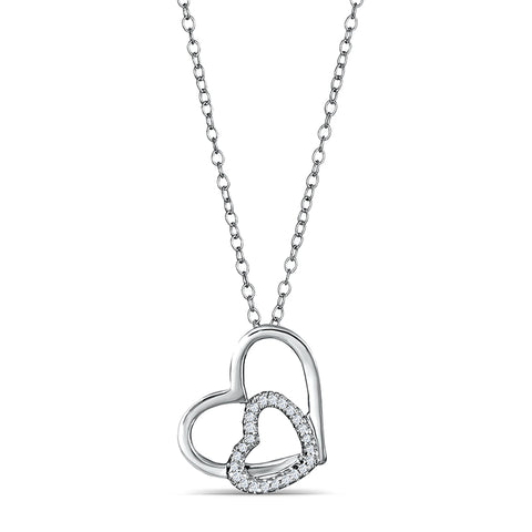 Sterling Silver Double Heart Pendant with Diamonds (CALL FOR PRICING AND AVAILABILITY)