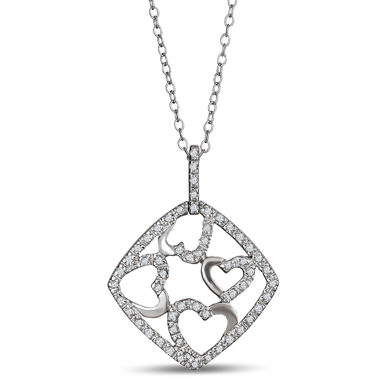 Sterling Silver Heart Pendant with Diamonds