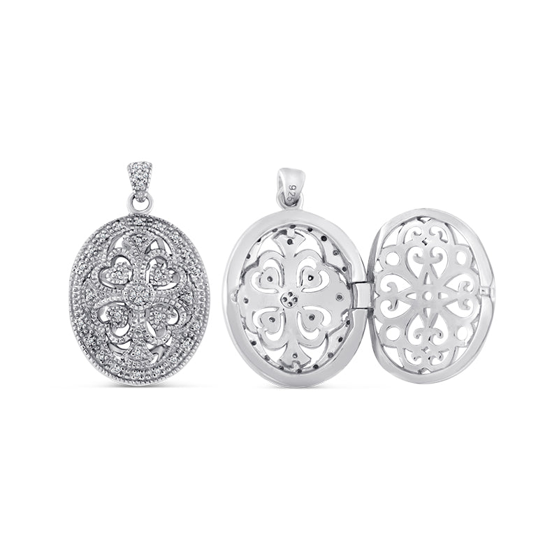 Sterling Silver Locket Pendant with Diamonds