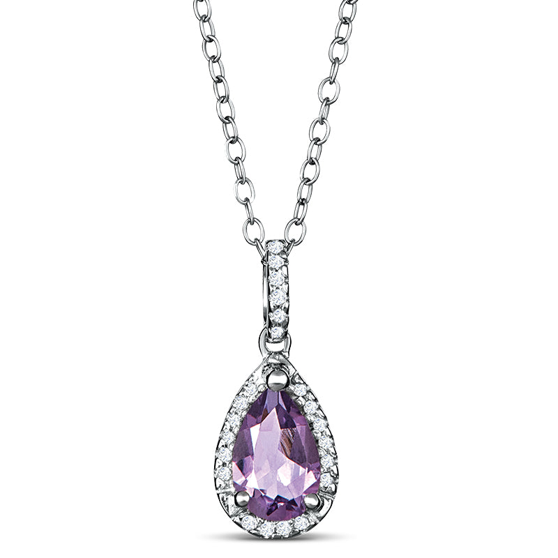 Sterling Silver Necklace with Amethyst and Diamond