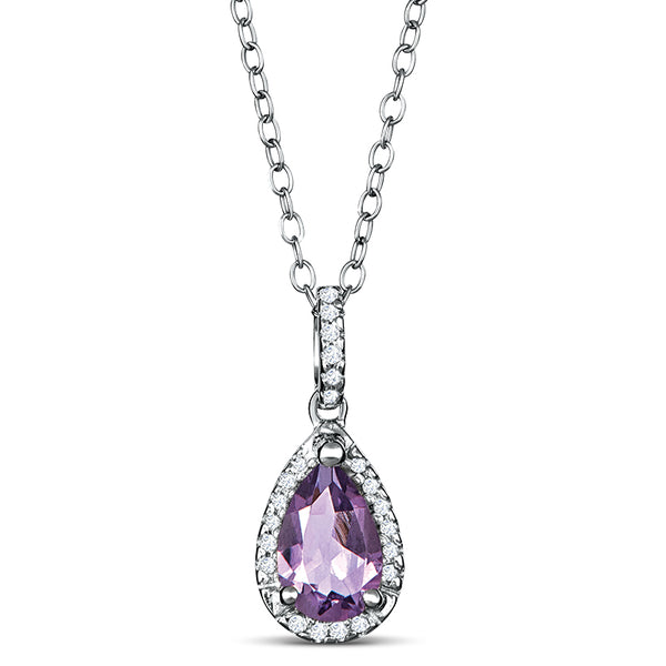 Sterling Silver Necklace with Amethyst and Diamond