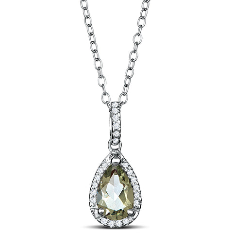 Sterling Silver Necklace with Green Amethyst and Diamond (CALL FOR PRICING AND AVAILABILITY)