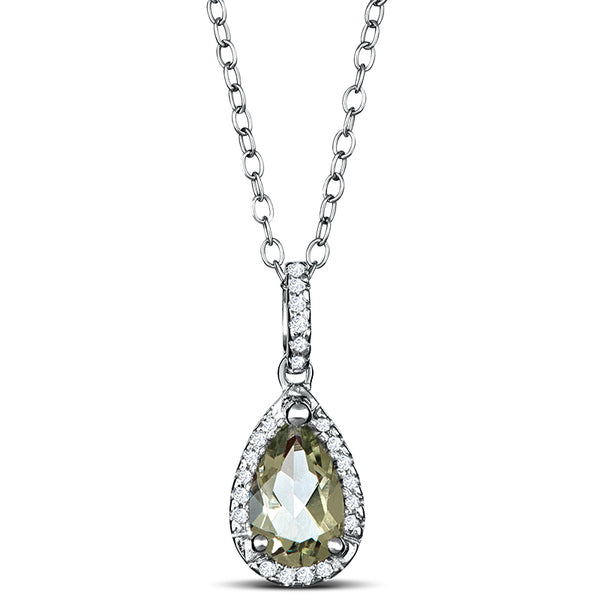 Sterling Silver Necklace with Green Amethyst and Diamond (CALL FOR PRICING AND AVAILABILITY)