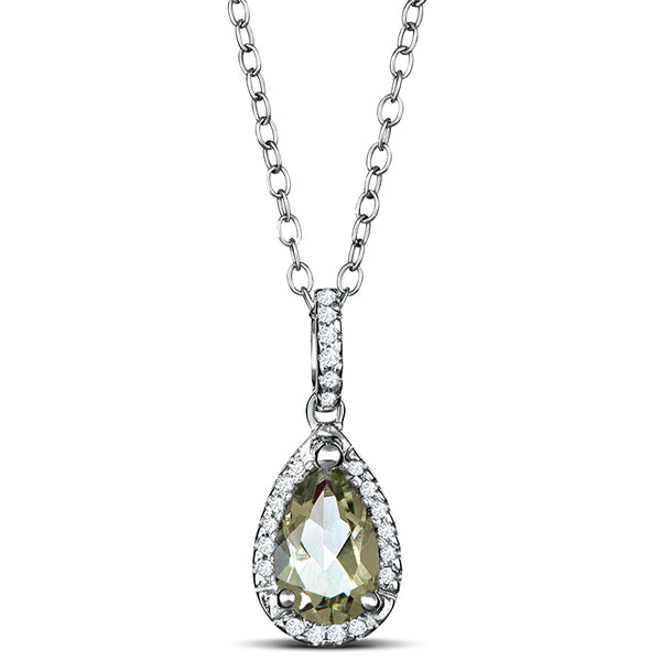 Sterling Silver Necklace with Green Amethyst and Diamond