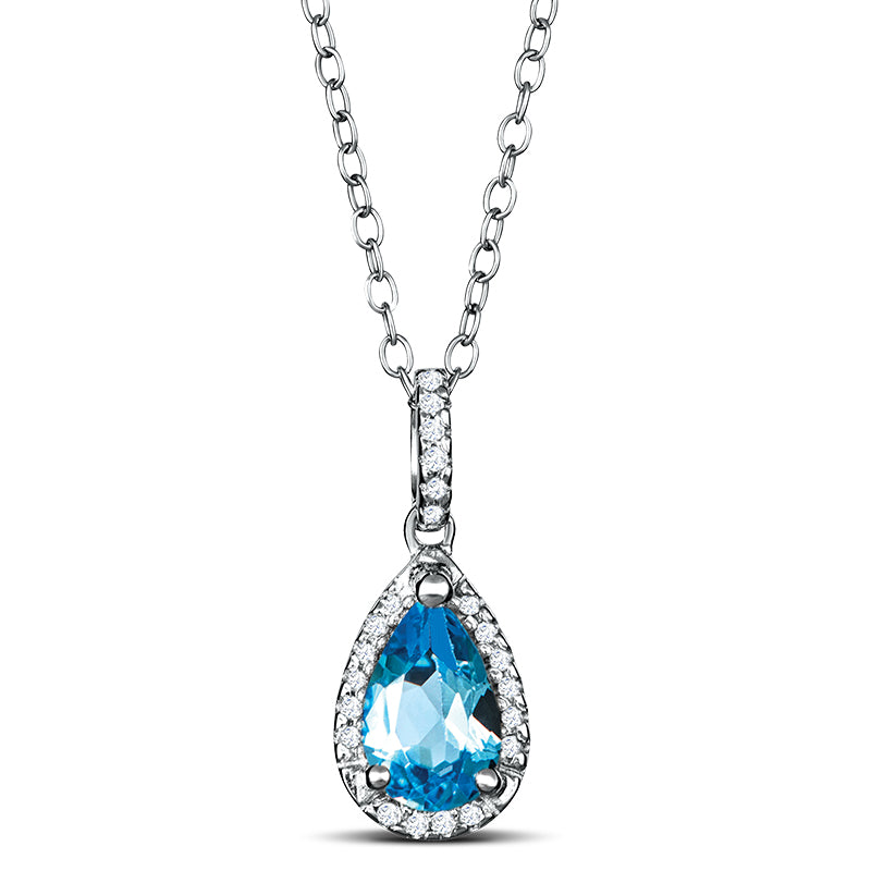 Sterling Silver Necklace with Blue Topaz and Diamond