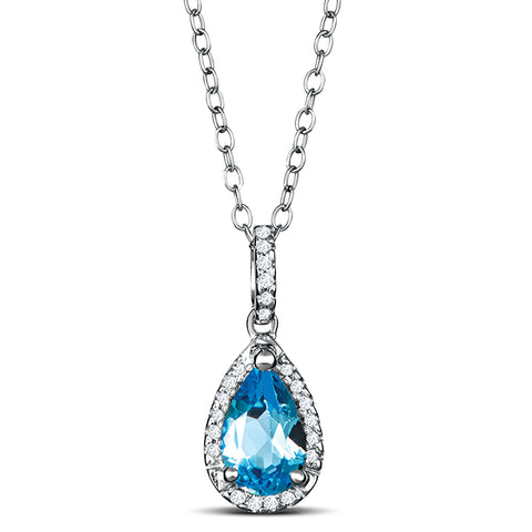 Sterling Silver Necklace with Blue Topaz and Diamond