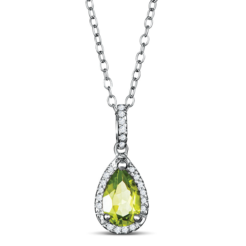 Sterling Silver Necklace with Peridot and Diamond