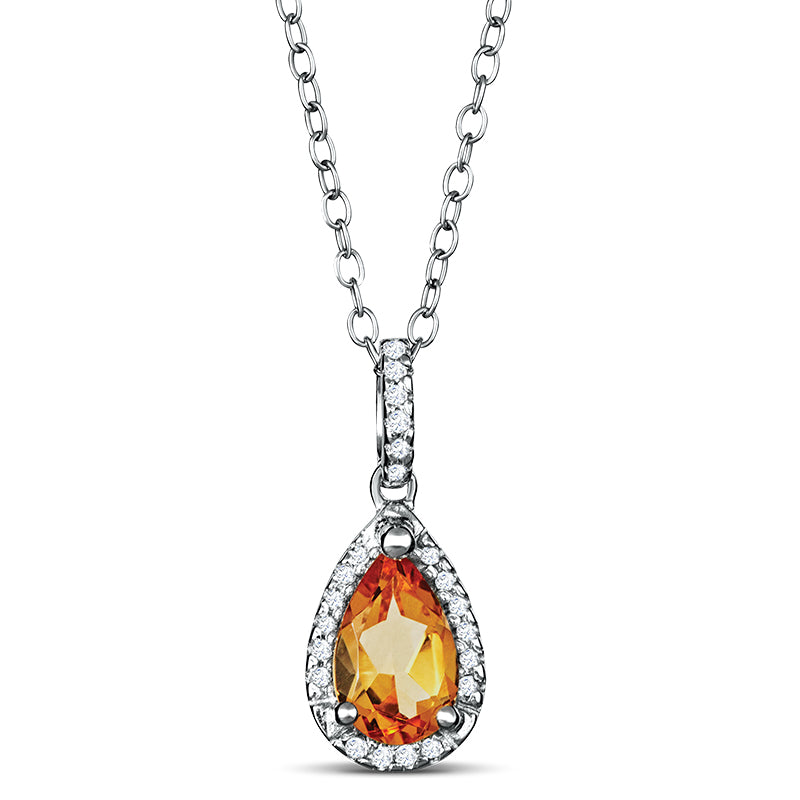 Sterling Silver Necklace with Citrine and Diamond