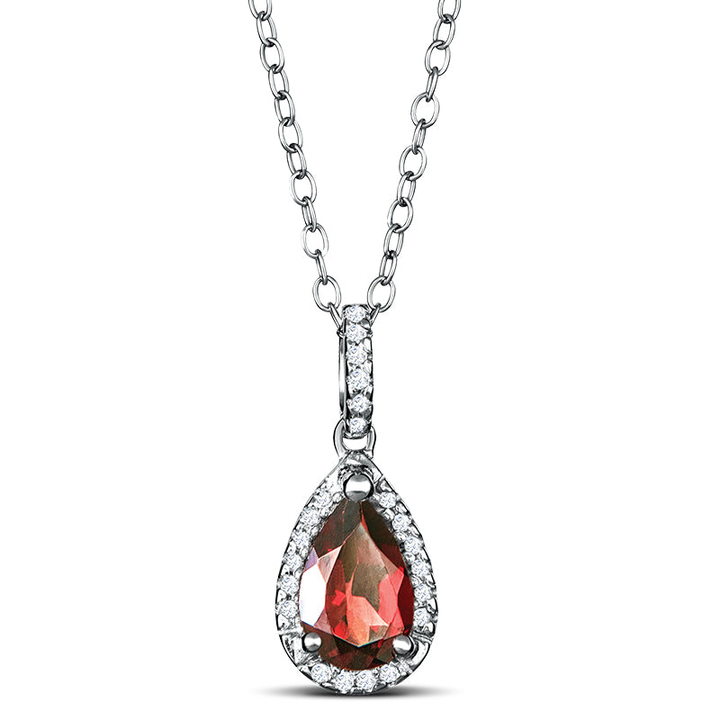 Sterling Silver Necklace with Garnet and Diamond