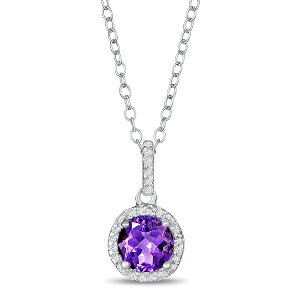Sterling Silver Pendant with Amethyst and Diamonds