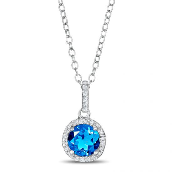 Sterling Silver Pendant with Blue Topaz and Diamond